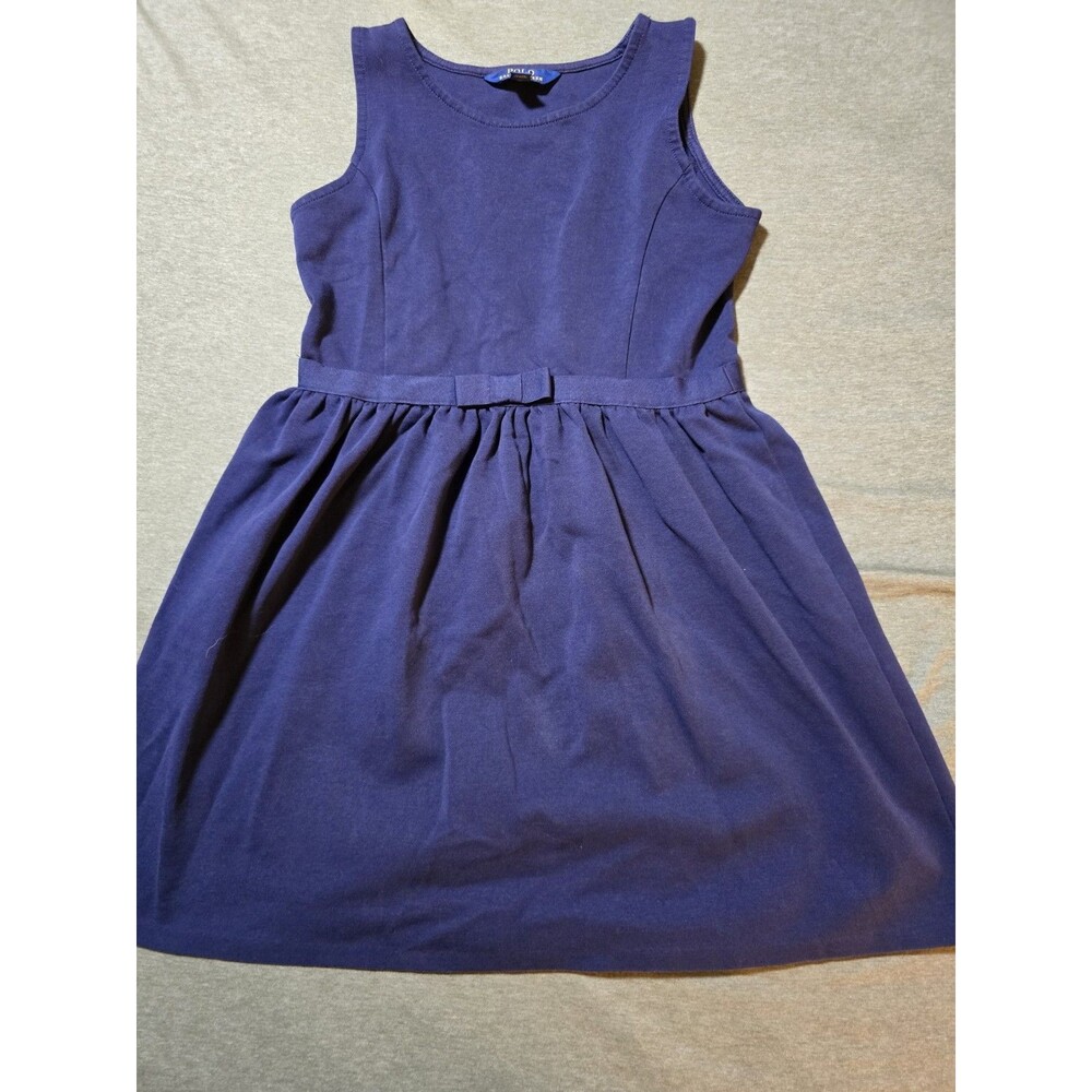 Girls Polo Ralph Lauren Navy Blue Knit Dress. Cotton Blend Size 16 Excellent